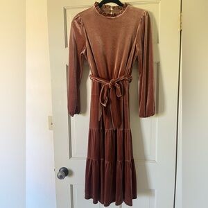 Bohme Women’s Long Sleeve Velvet Dress Size Small Rose Pink Holiday Cottagecore